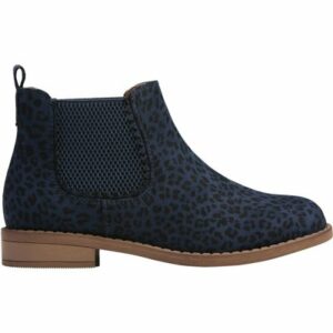 Girls Leopard Print Ankle Chelsea Boots  - Navy