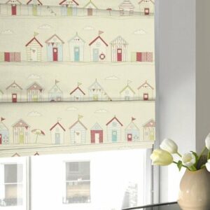 Beach Huts Roman Blind Pink