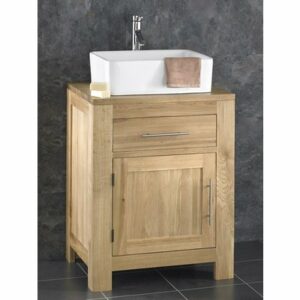 Oak Bathroom Vanity Cabinet and Choice of Ceramic Basin with Tap and Waste