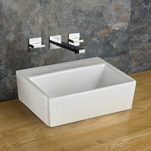 Rectangular Countertop Bathroom Basin in White Ceramic 385mm Without Tap Hole Nice