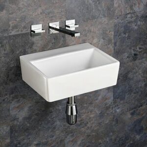 Rectangular Wall Mounted Bathroom Basin in White Ceramic 385mm Without Tap Hole Nice