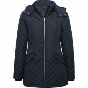 Women's Ladies Diamond Quilted Padded Coat - Womens Winter Jacket - Hooded Zip Up Puffer